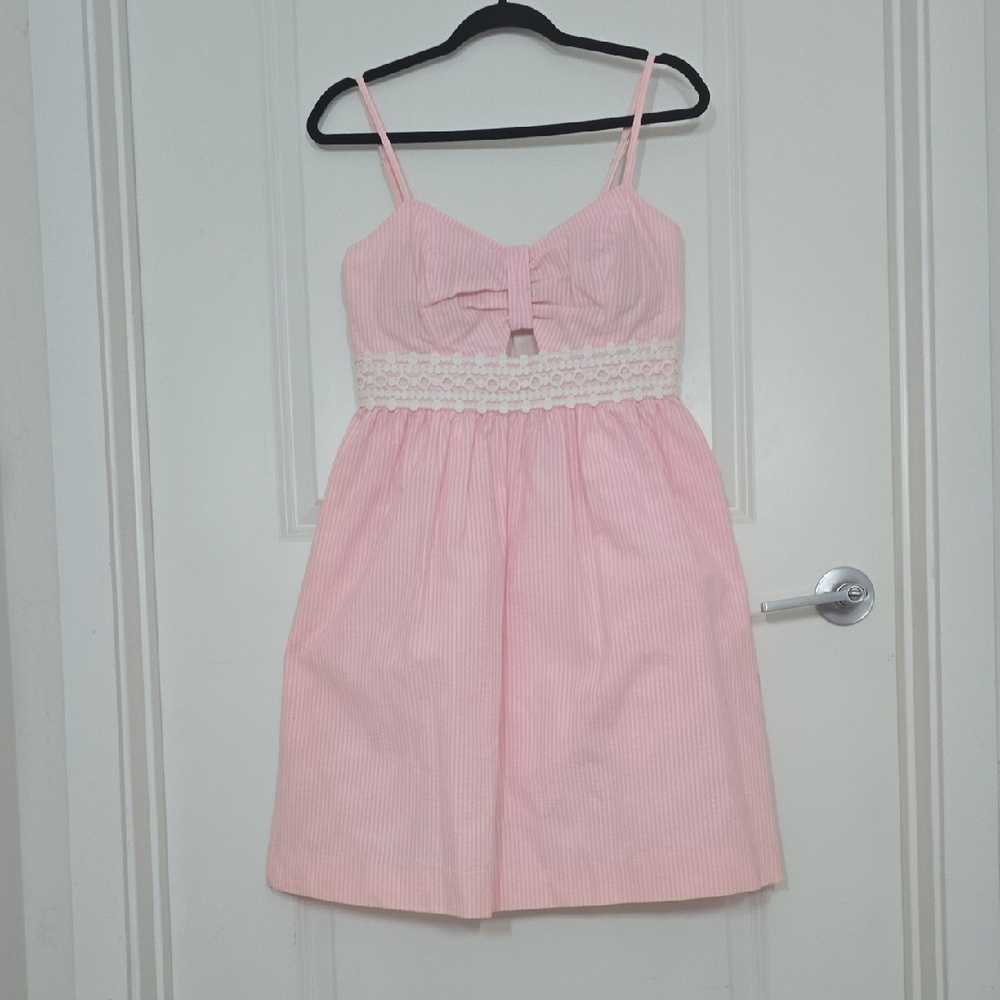 Lilly Pulitzer Pink Striped Seersucker Spaghetti Strap Dress